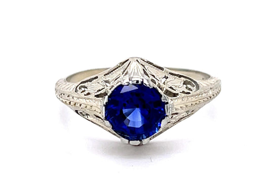 Art Deco 1.55ct Sapphire 18KW Ring (Antique 1930s)