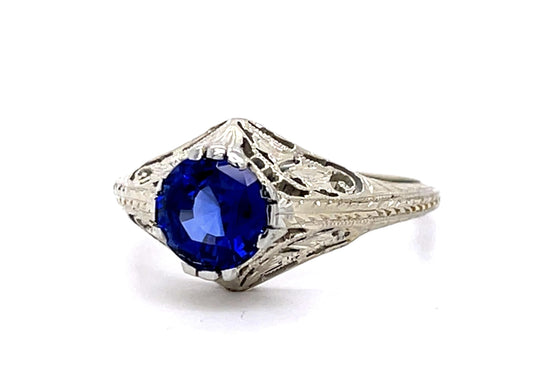 Art Deco 1.55ct Sapphire 18KW Ring (Antique 1930s)