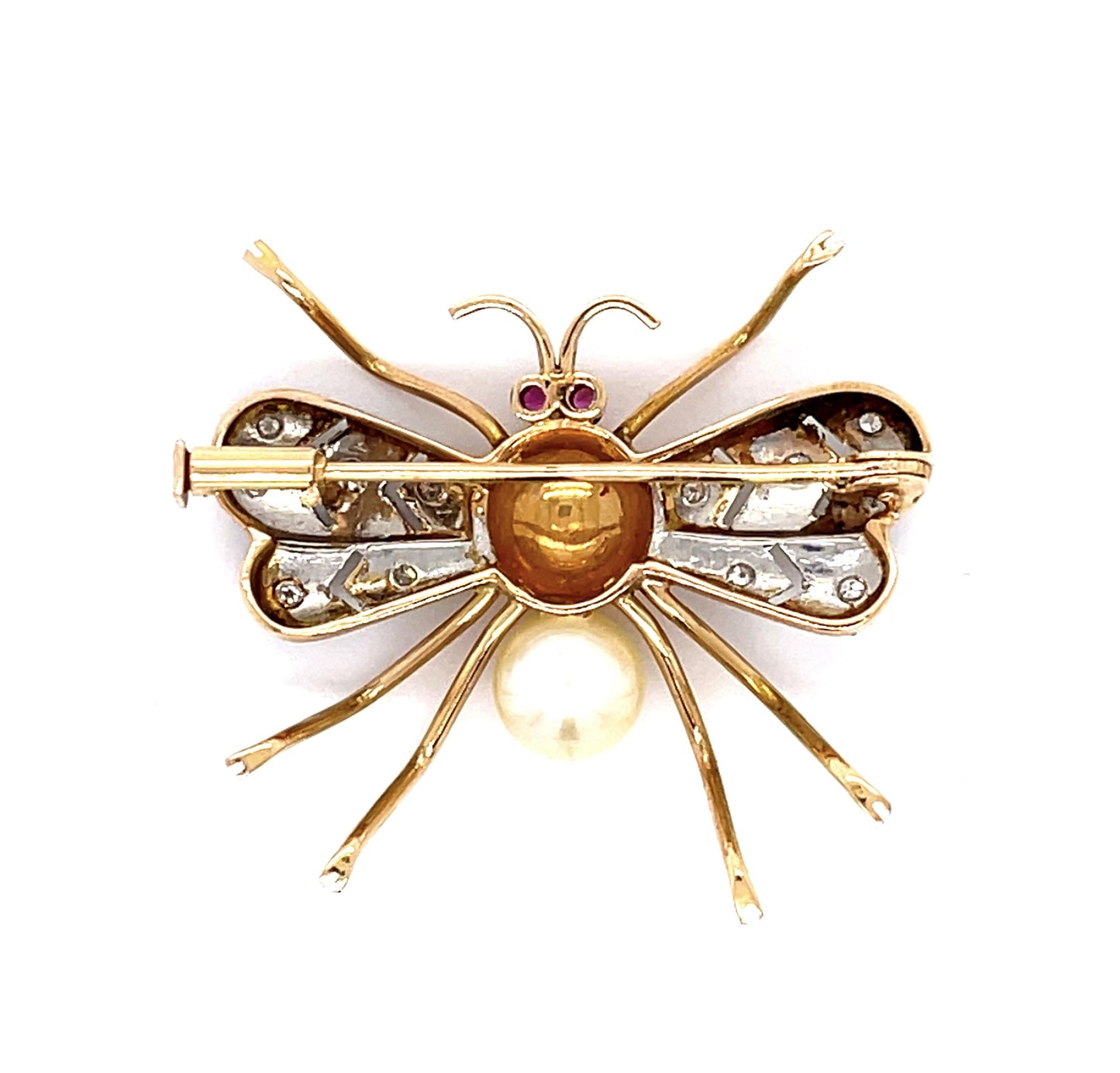 .28ct Diamond 6.66mm Pearl 18KY Bug Brooch Pin