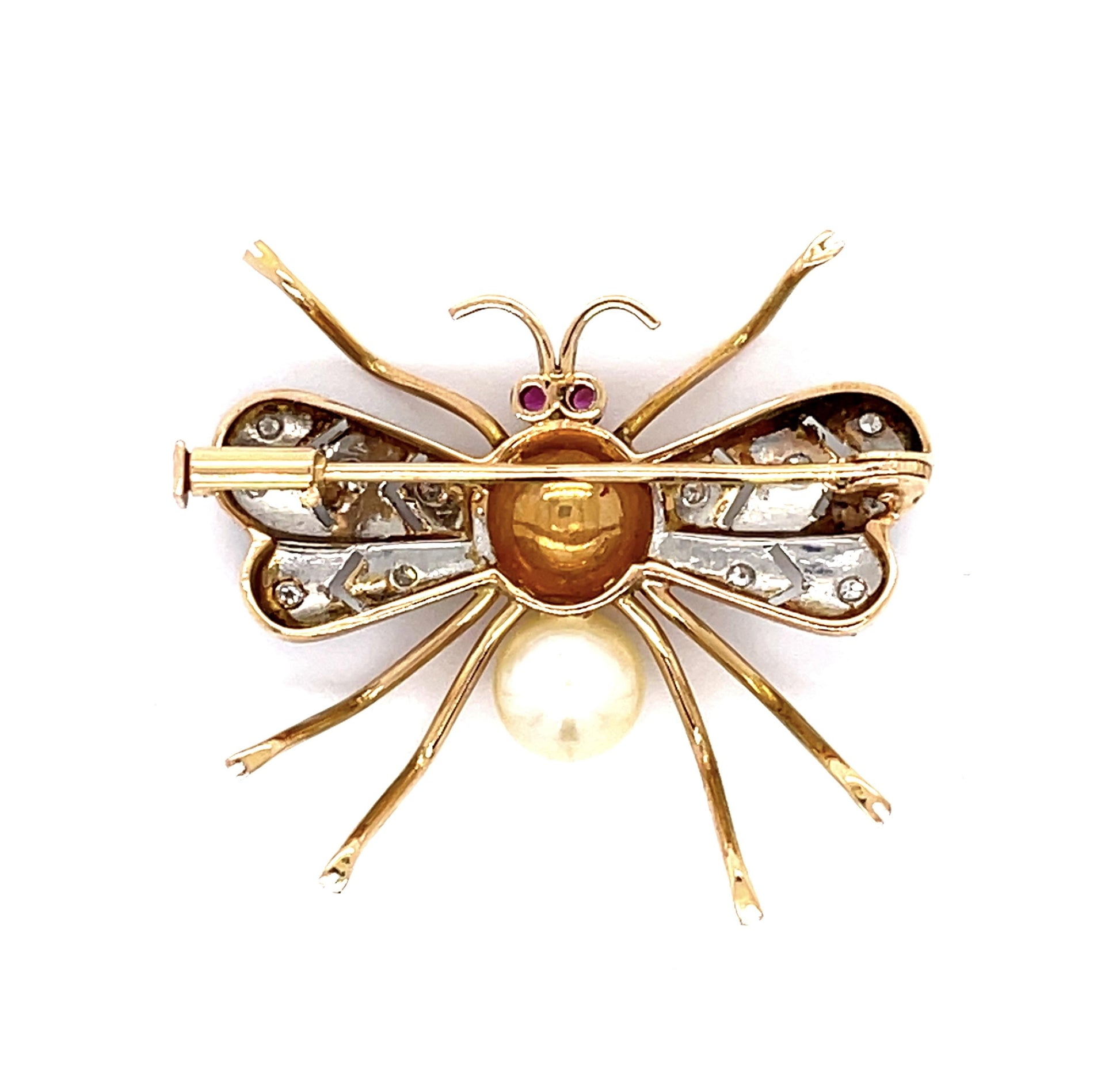 .28ct Diamond 6.66mm Pearl 18KY Bug Brooch Pin