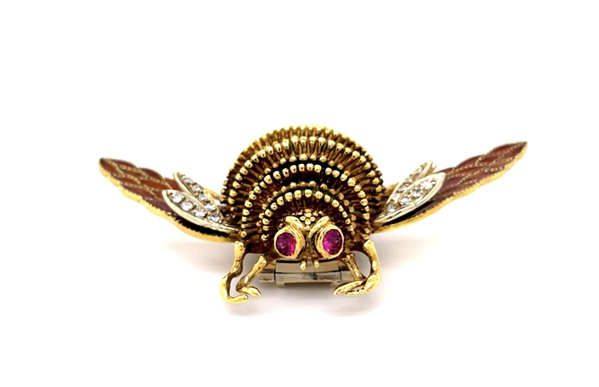 Italian Frascarolo .40ct Diamond .30ct Ruby + Enamel 18KY Bee Brooch Pin
