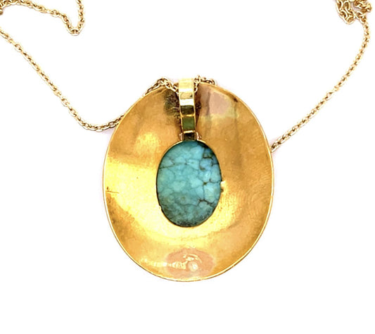 Victorian Etruscan Revival Persian Turquoise (No Cert) 14KY Pendant (1870s)