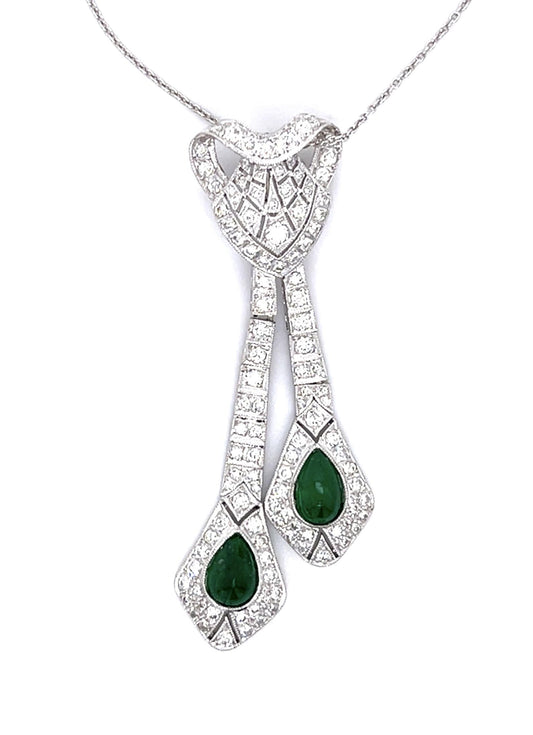 1.42ct Emerald 1.29ct Diamond Platinum Pendant