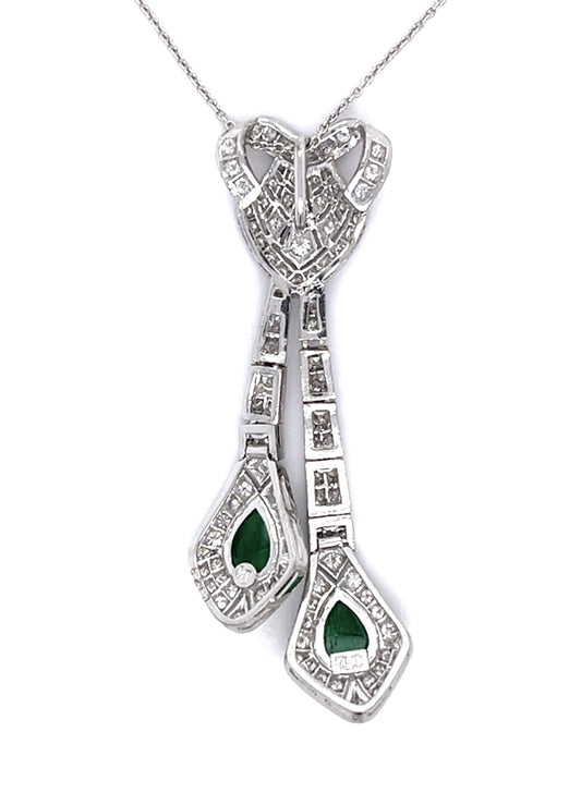 1.42ct Emerald 1.29ct Diamond Platinum Pendant