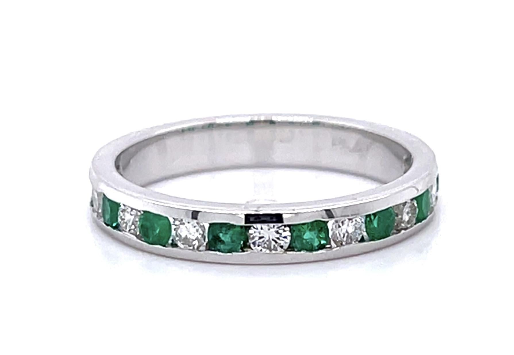 .30ct Emerald .38ct Diamond Platinum Band Ring