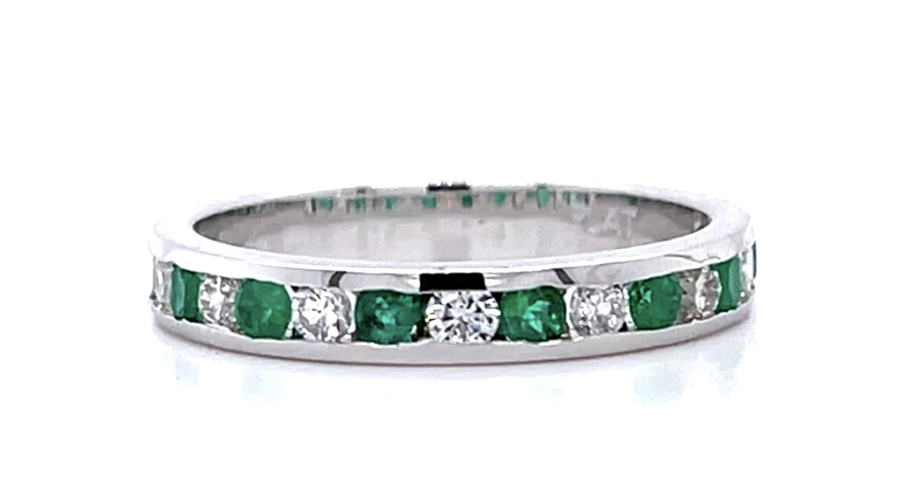 .30ct Emerald .38ct Diamond Platinum Band Ring