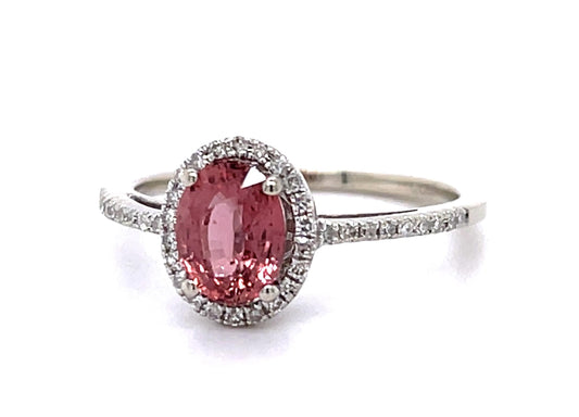 1.20ct Padparascha Sapphire 14KW Ring .40ct Diamond