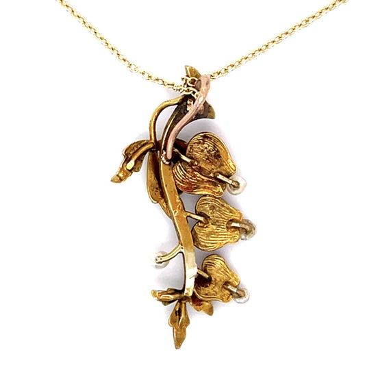 Art Nouveau Seed Pearl + Enamel 14KY Pendant (Antique 1900s)