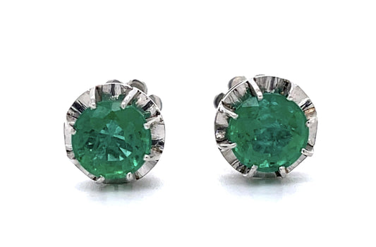 2.37ct Emerald Platinum Stud Earrings