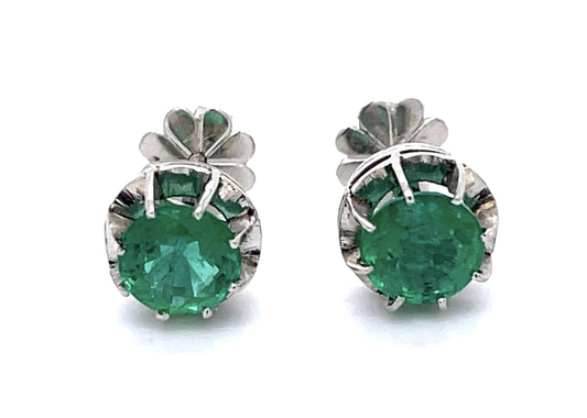 2.37ct Emerald Platinum Stud Earrings
