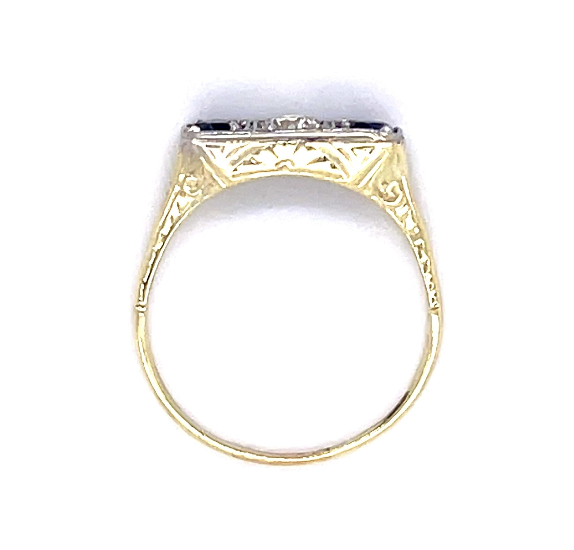 Art Deco .15ct Old European Diamond .40ct Sapphire 14KY Ring (Antique 1920s)