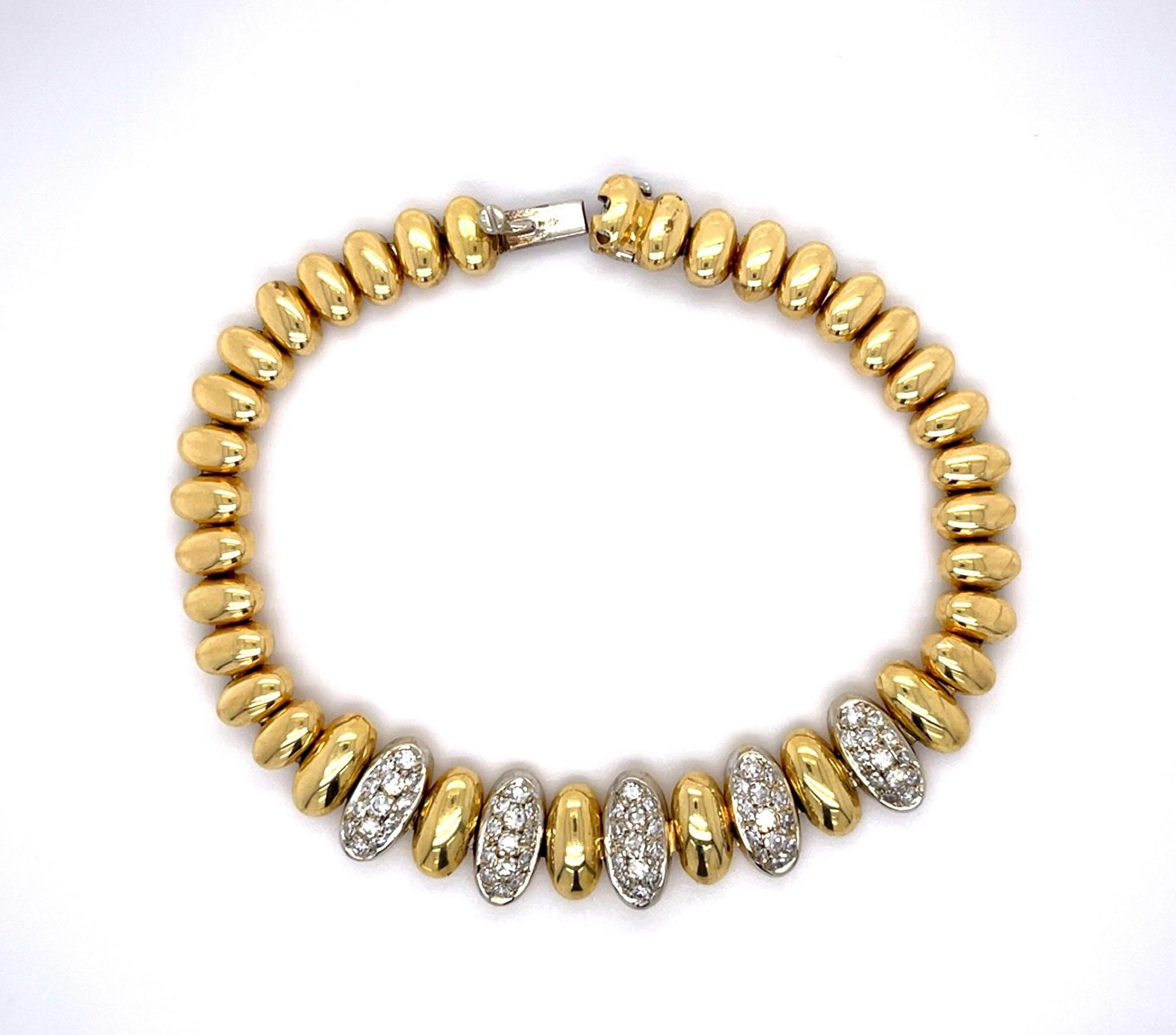 Retro 1.25ct Diamond 18K Two Tone Gold Vintage Bracelet (Circa 1940)