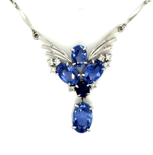 8.41ct No Heat Ceylon Sapphire Platinum Pendant