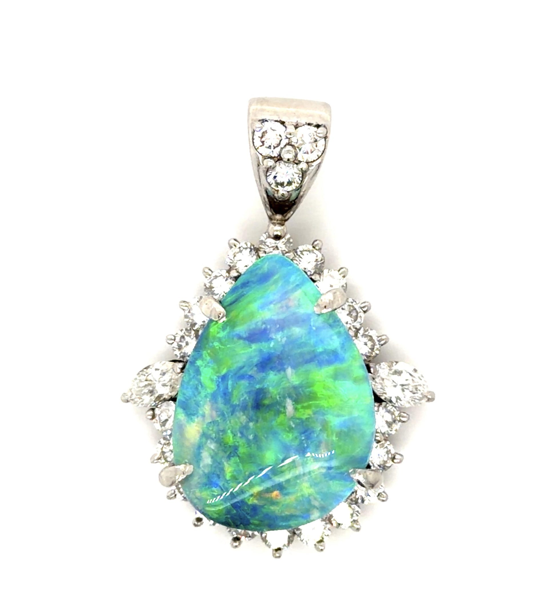 14.50ct Australian Boulder Opal 1.73ct Diamond Platinum Pendant