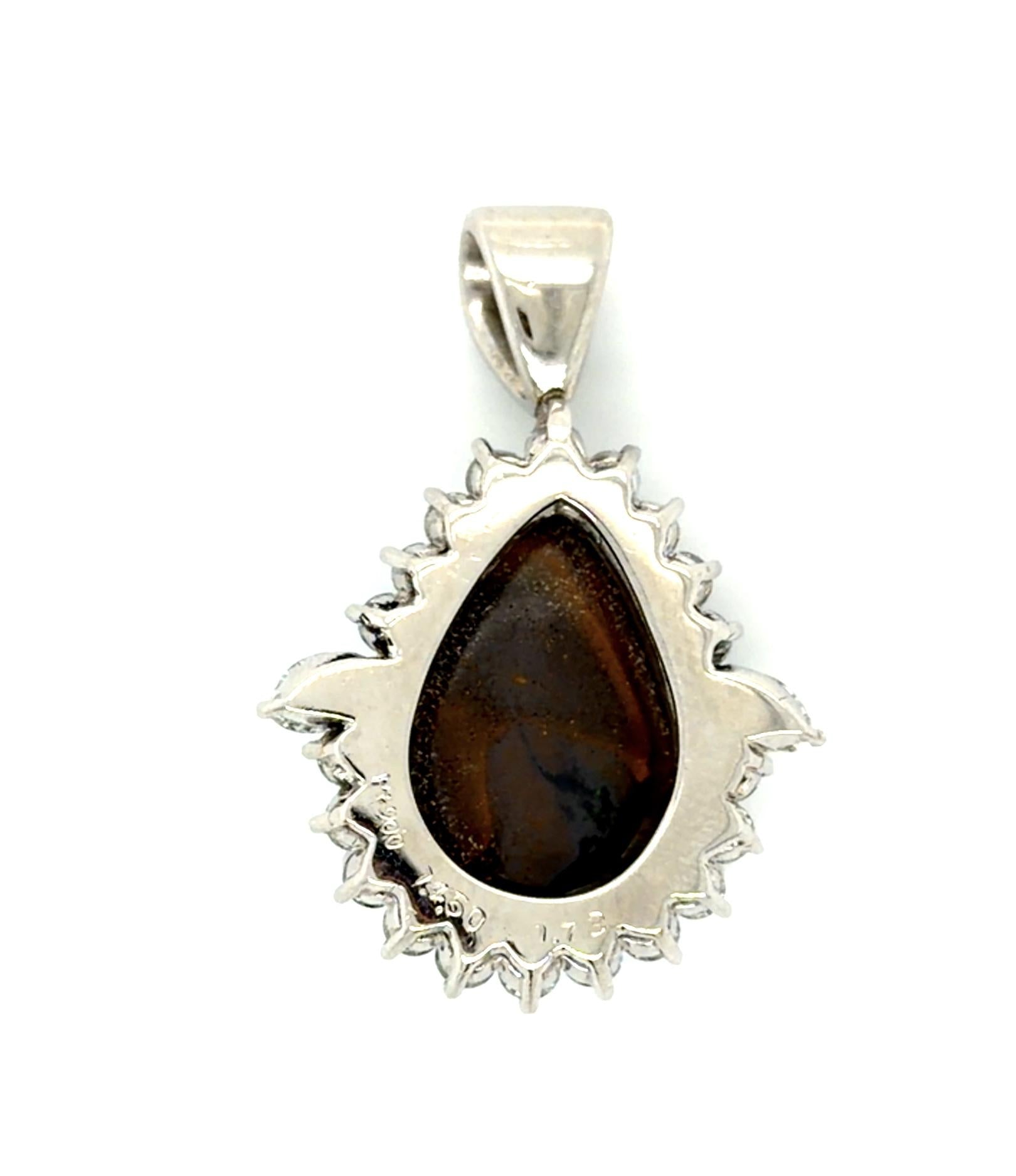 14.50ct Australian Boulder Opal 1.73ct Diamond Platinum Pendant