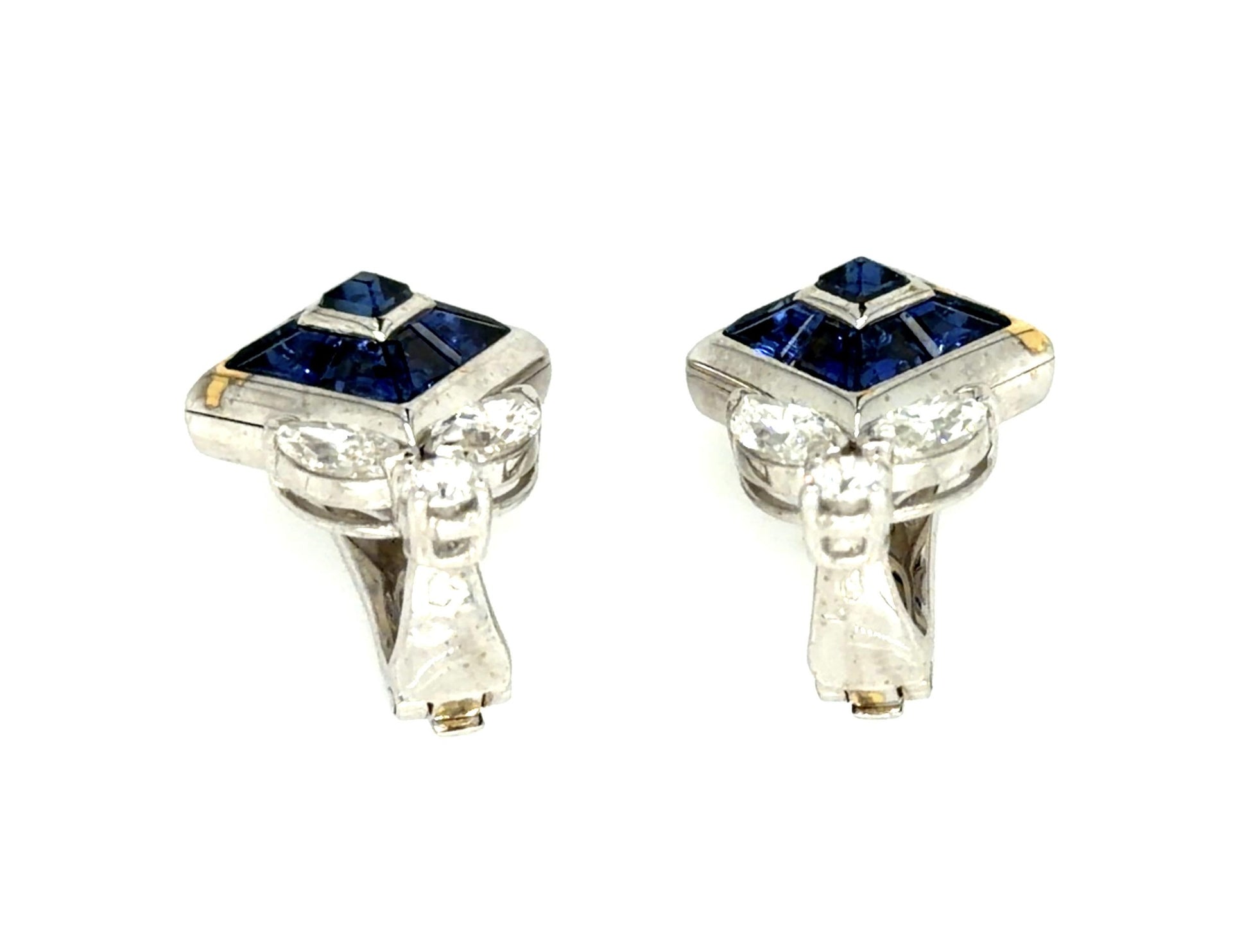French 3ct Sapphire 1.20ct Diamond 18KY Earrings 12.40g 7/8" Earrings