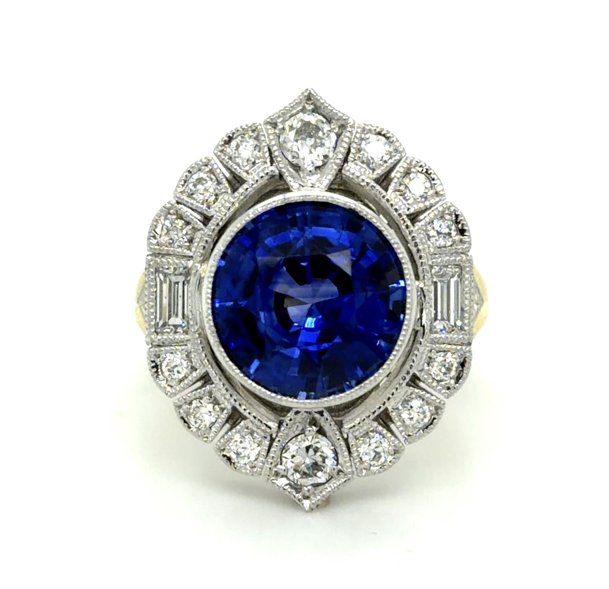5.43ct Sapphire 1ct Diamond 18KY+Platinum Ring