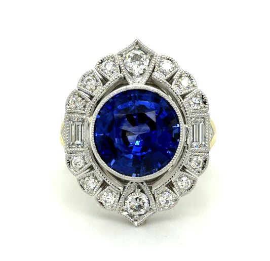 5.43ct Sapphire 1ct Diamond 18KY+Platinum Ring