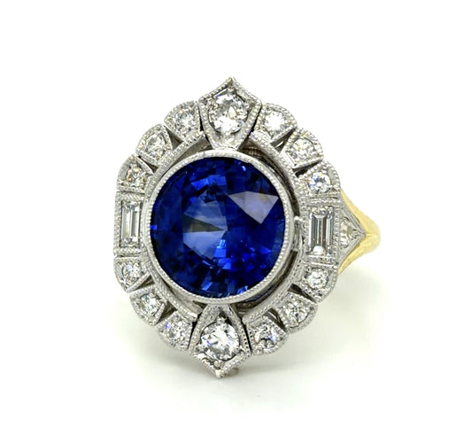 5.43ct Sapphire 1ct Diamond 18KY+Platinum Ring