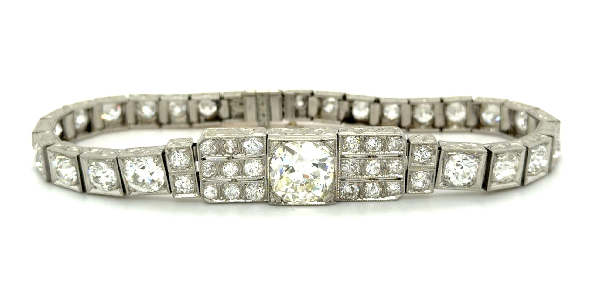 Art Deco 2.35ct Old European Center Diamond Platinum Bracelet (Vintage 1930s)