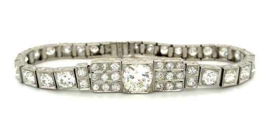 Art Deco 2.35ct Old European Center Diamond Platinum Bracelet (Vintage 1930s)