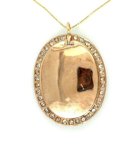 Victorian 52ct Turquoise 2.75ct Diamond 14K Rose Gold Pendant (Antique 1880s)