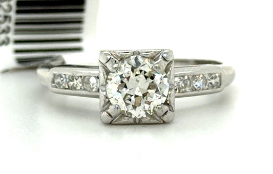 Art Deco .74ct Old European Center Dia Platinum Ring (Vintage 1930s) .18ct SD