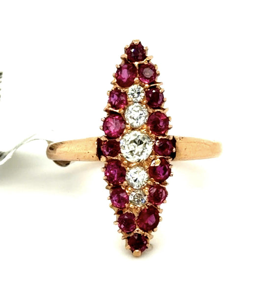 Victorian 2ct Ruby .50ct Diamond 14KY Rose Gold Ring (Antique 1890s)
