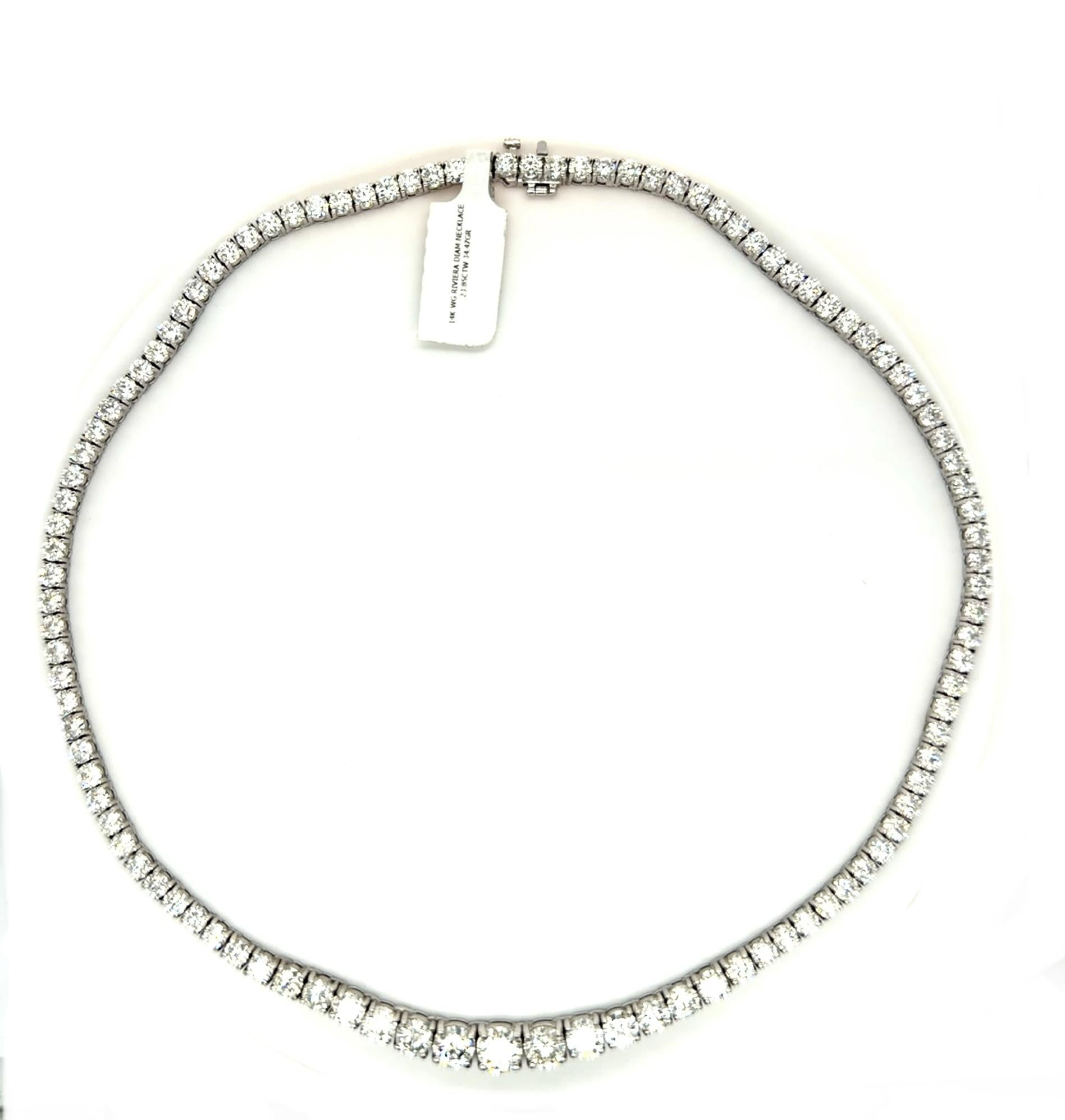 23.85ct Diamond 14KW Riviera Necklace 34.47g