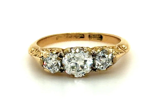 Original English Victorian .95ct Old European Center Diamond 9KY Ring (1890s)
