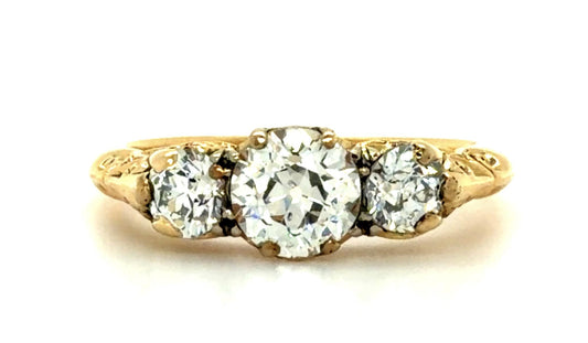 Original English Victorian .95ct Old European Center Diamond 9KY Ring (1890s)