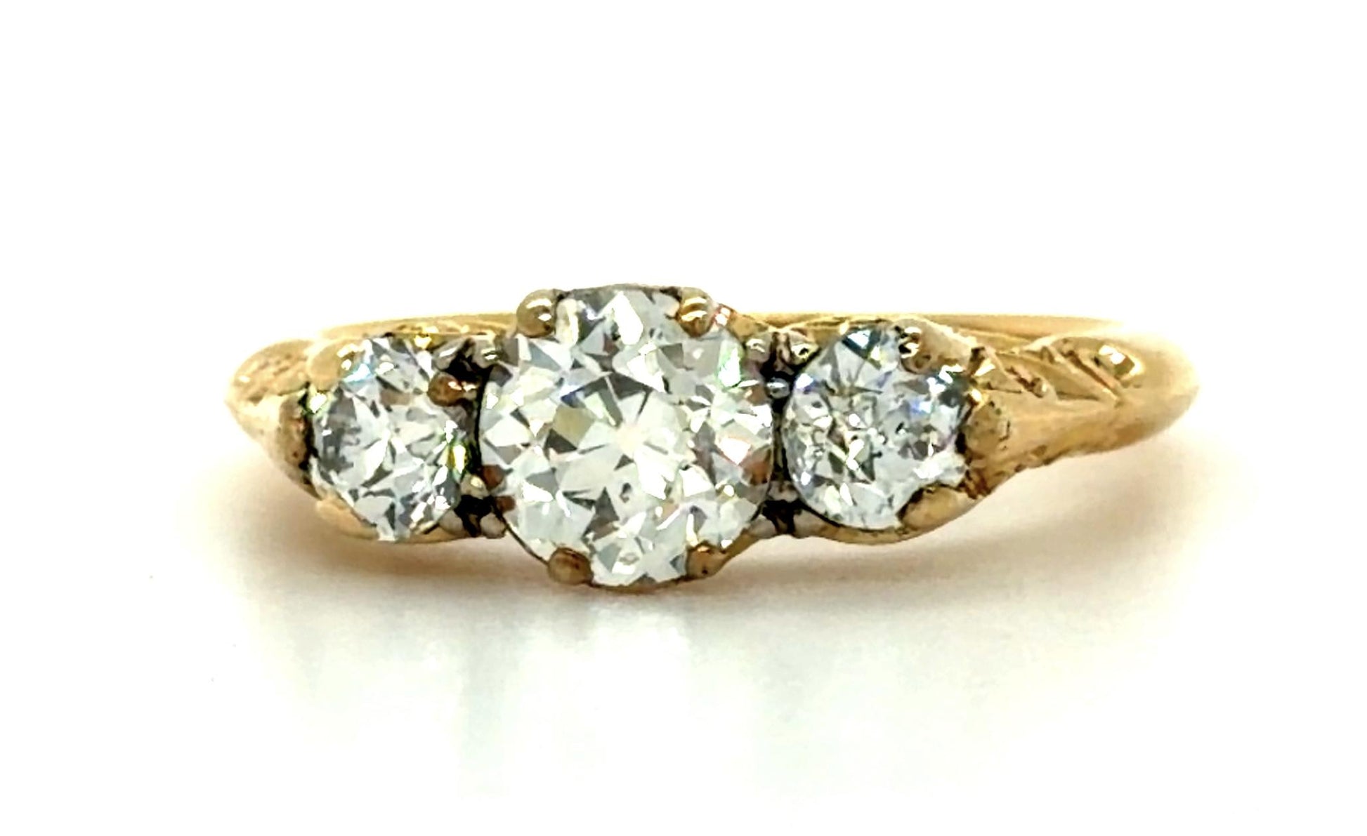 Original English Victorian .95ct Old European Center Diamond 9KY Ring (1890s)