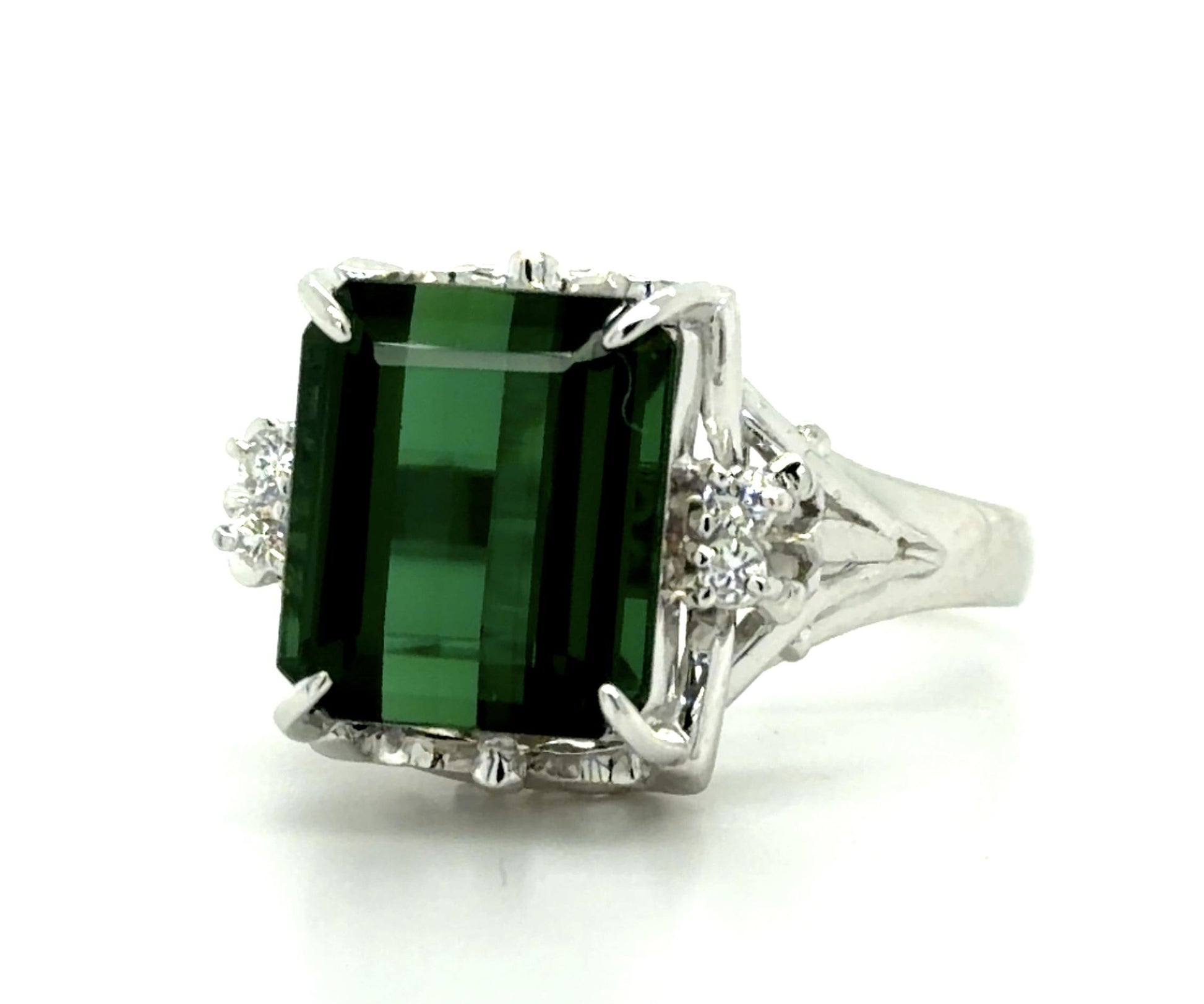 4.40ct Green Tourmaline .07ct Diamond Platinum Ring