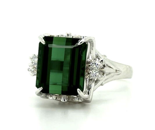 4.40ct Green Tourmaline .07ct Diamond Platinum Ring