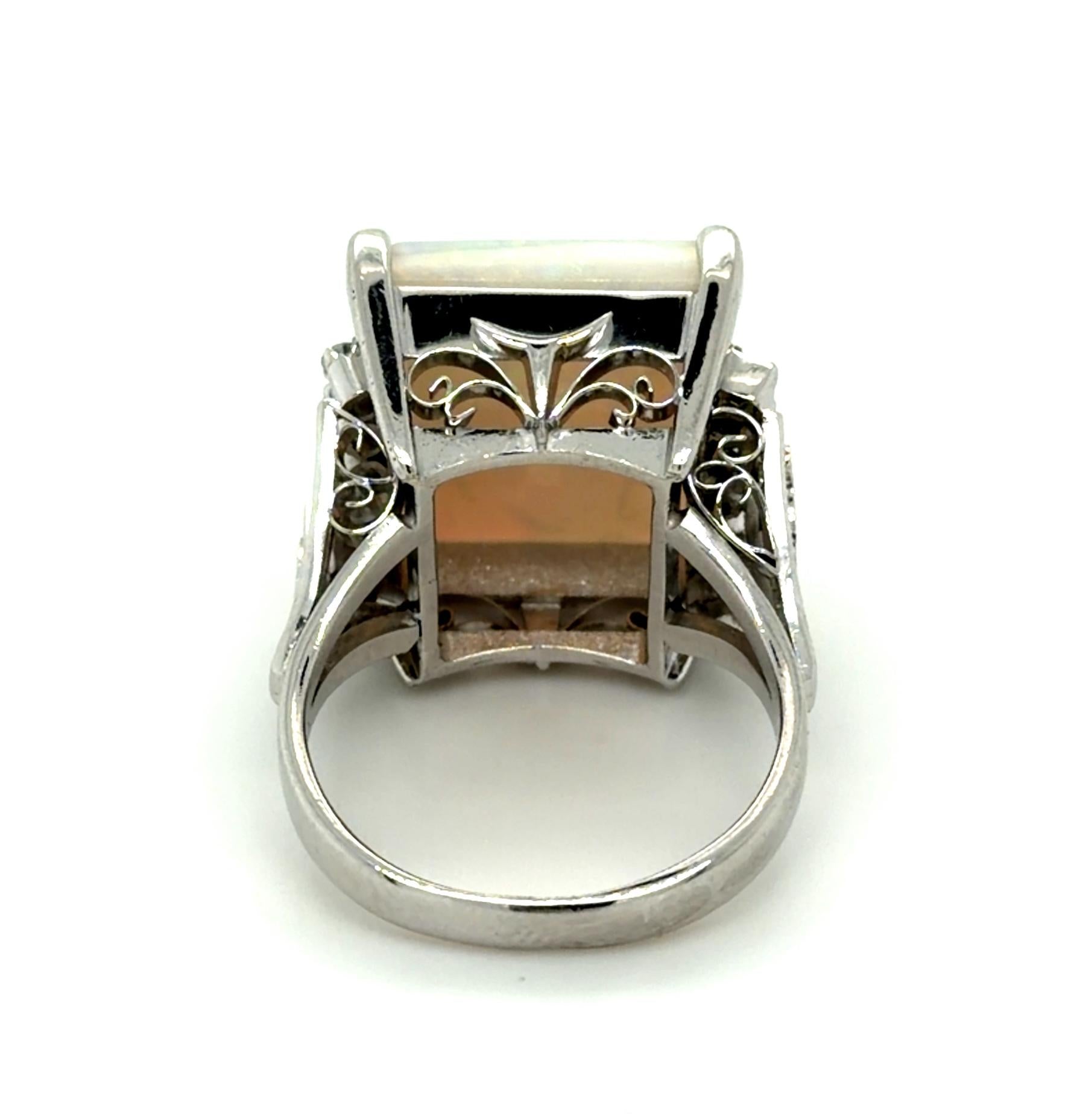 6.74ct Australian Opal .42ct Diamond Platinum Ring