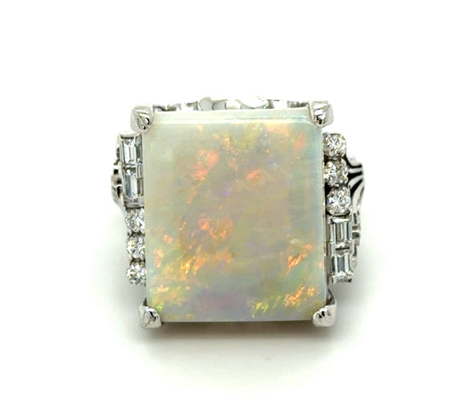 6.74ct Australian Opal .42ct Diamond Platinum Ring