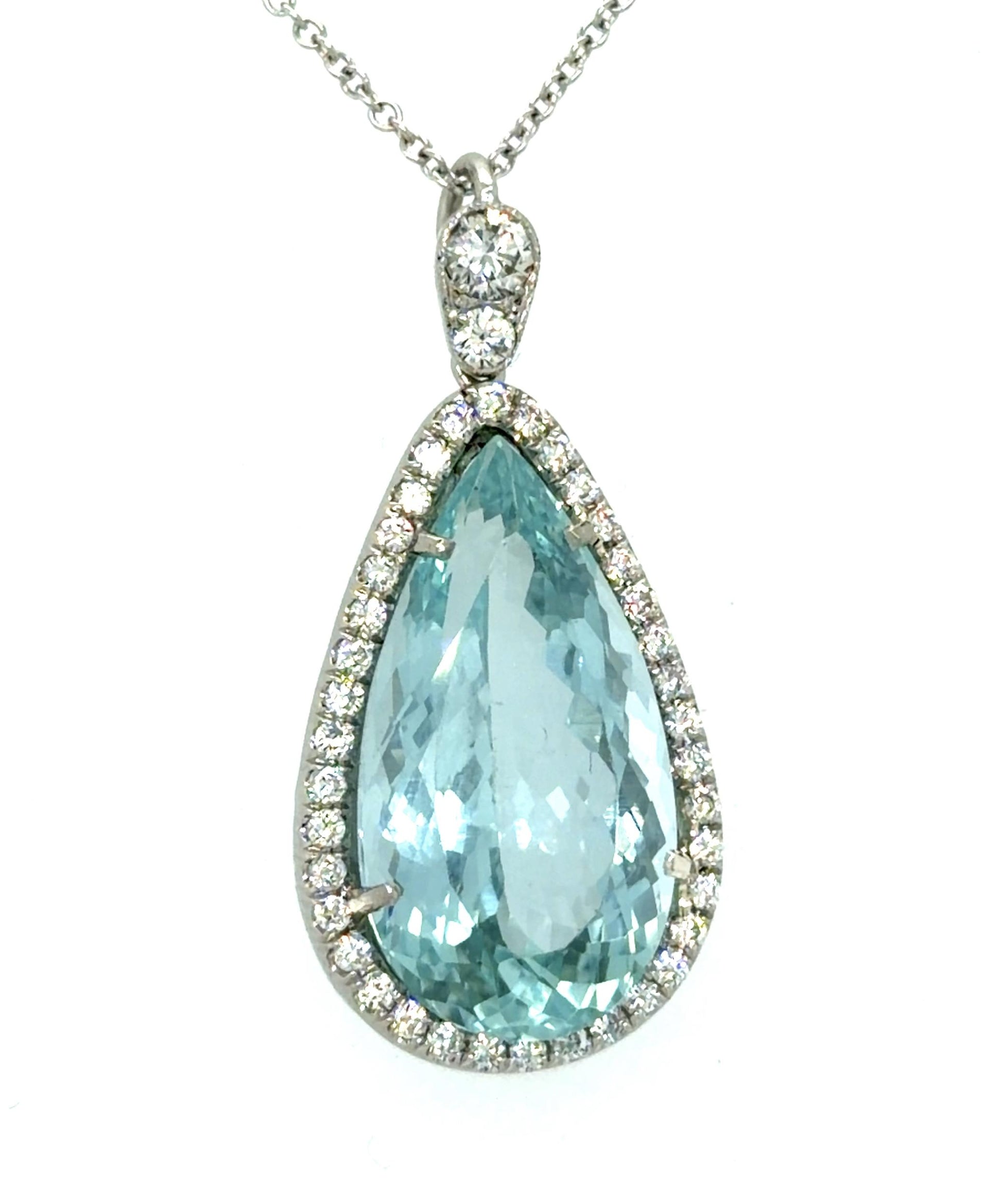 14ct Aquamarine .85ct Diamond Platinum Pendant