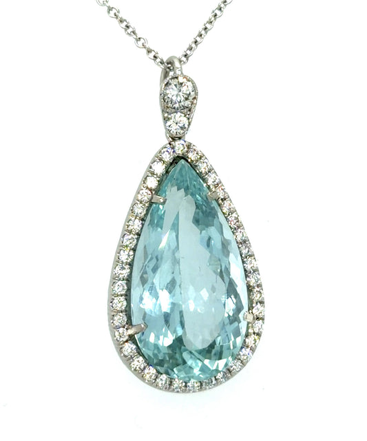 14ct Aquamarine .85ct Diamond Platinum Pendant