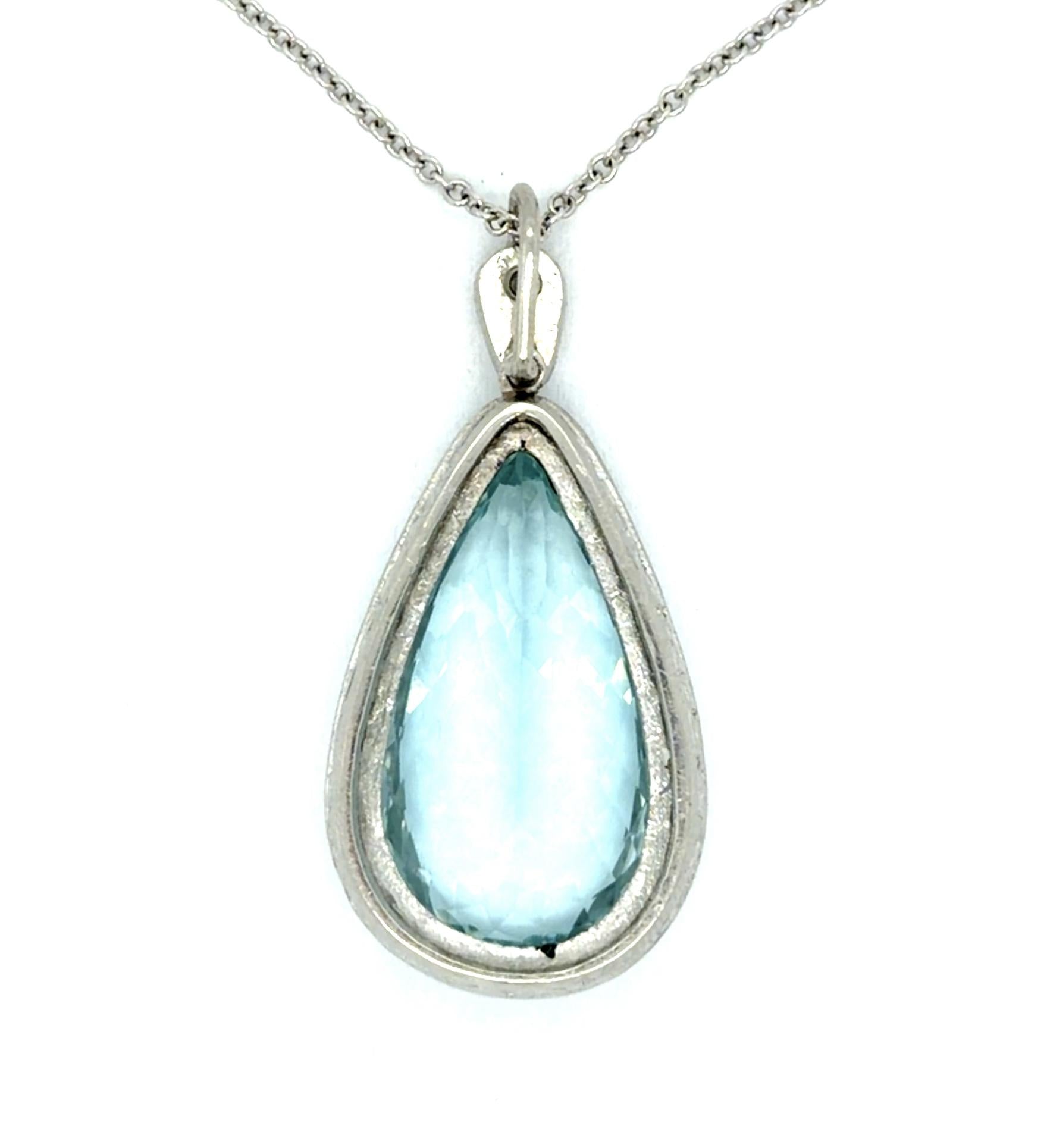 14ct Aquamarine .85ct Diamond Platinum Pendant