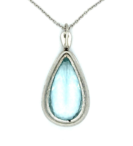 14ct Aquamarine .85ct Diamond Platinum Pendant