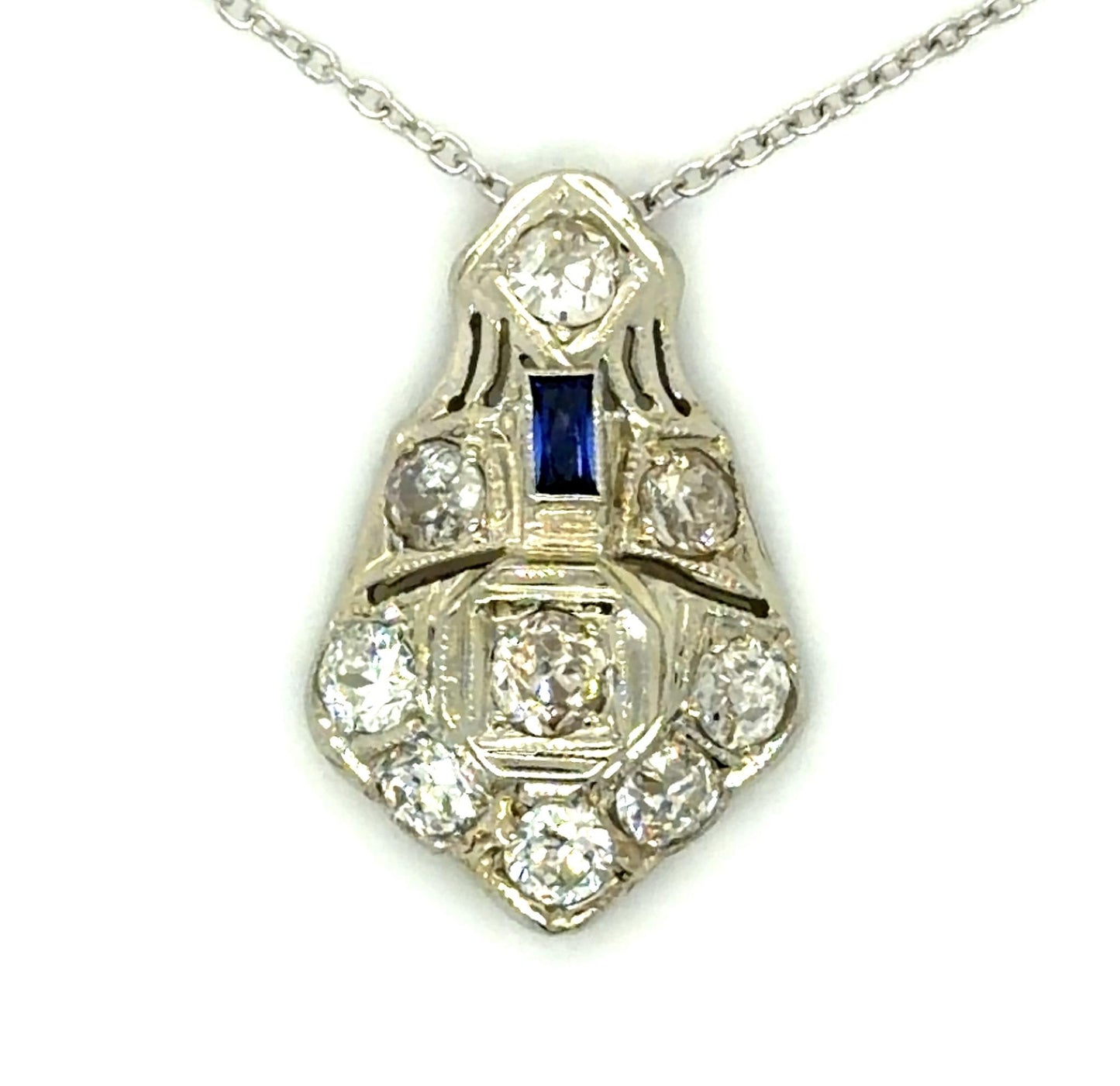 Art Deco .75ct Diamond Platinum+14KW Pendant (Antique 1920s)