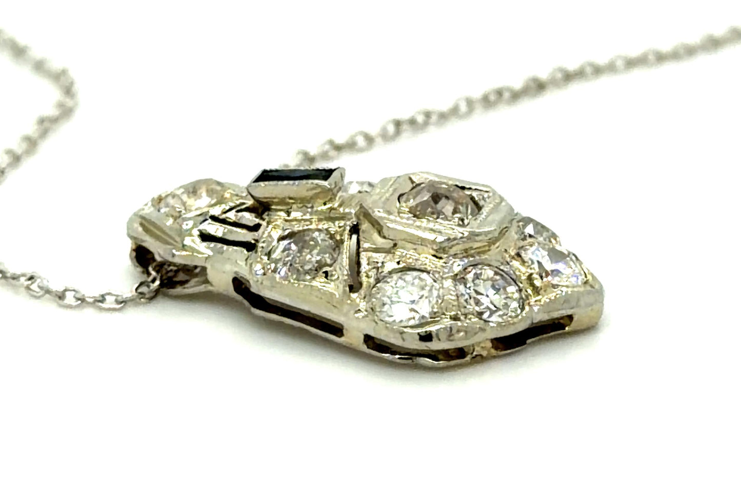 Art Deco .75ct Diamond Platinum+14KW Pendant (Antique 1920s)