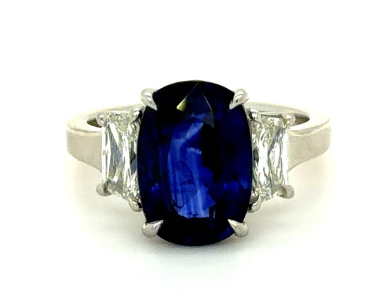 4.58ct Madagascar Heated Cushion Sapphire .83ct Hexagon Diamond PT Ring