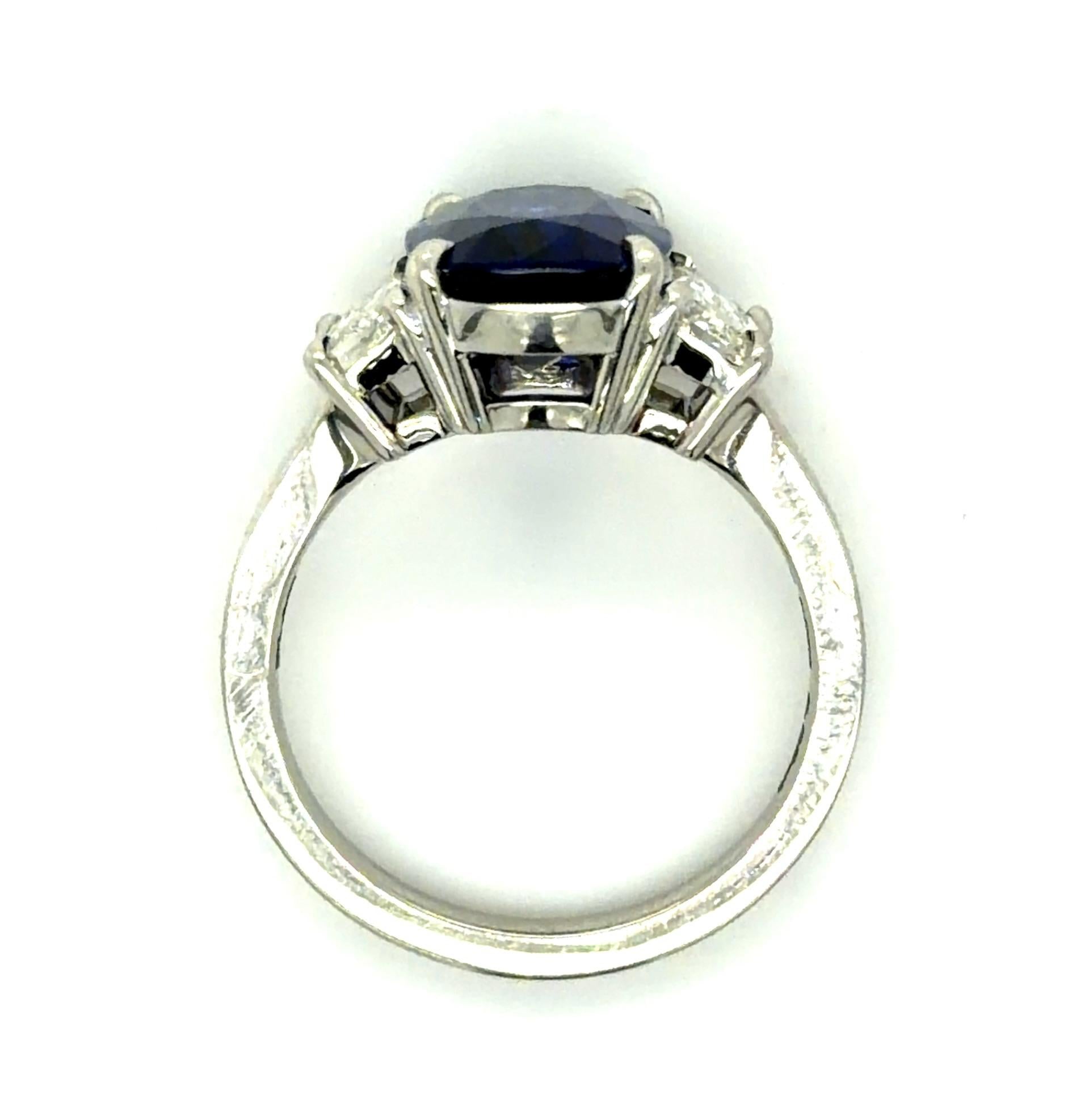 4.58ct Madagascar Heated Cushion Sapphire .83ct Hexagon Diamond PT Ring