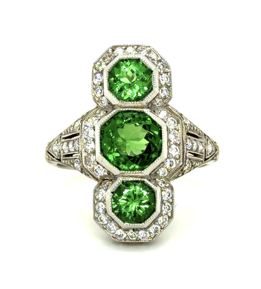 2.53ct Tsavorite Garnet .57ct Diamond PT Handmade Ring