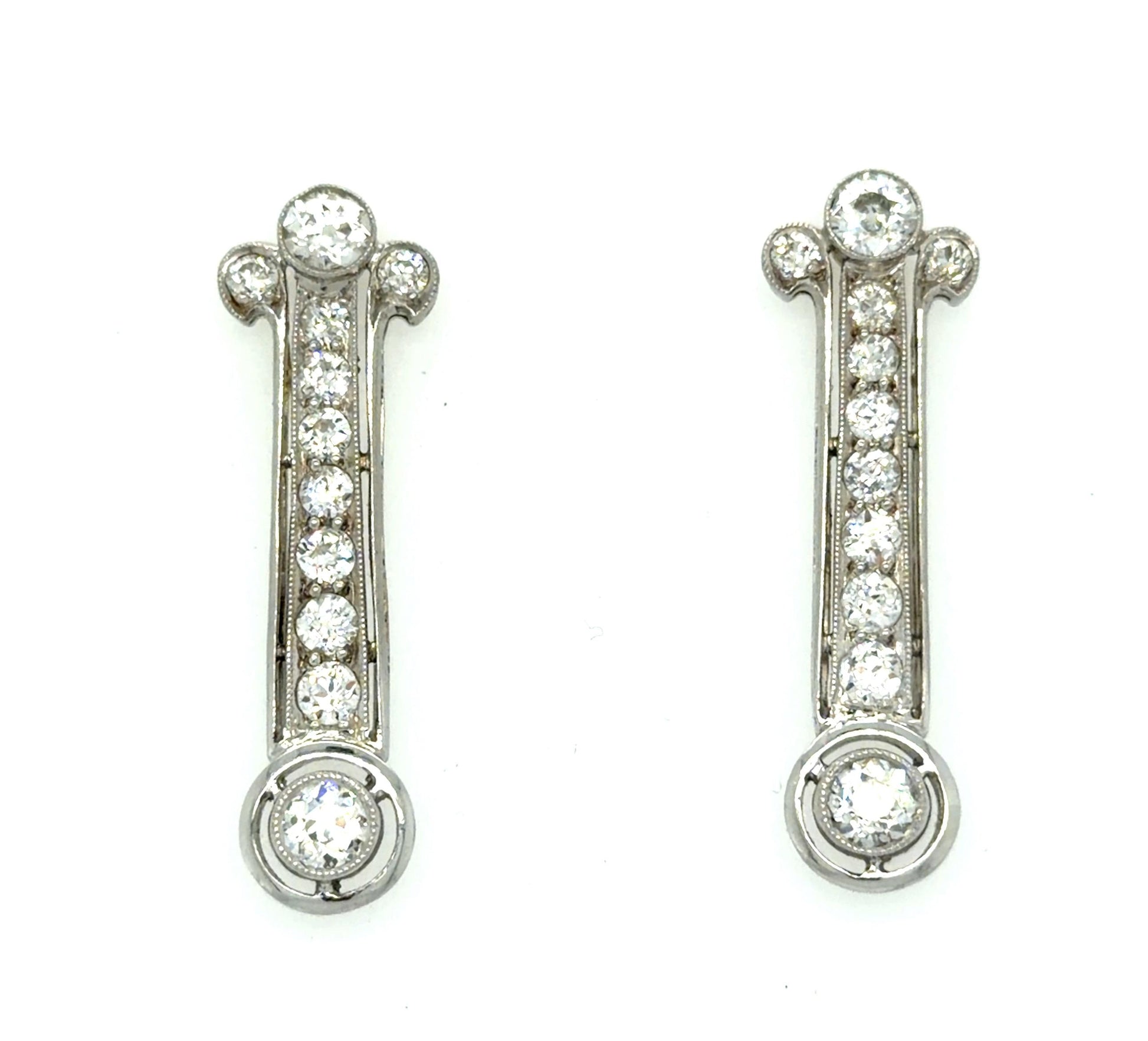 Art Deco 1ct (4 Center Diamonds) 1.90ct SD PT Earrings (Antique 1920s)