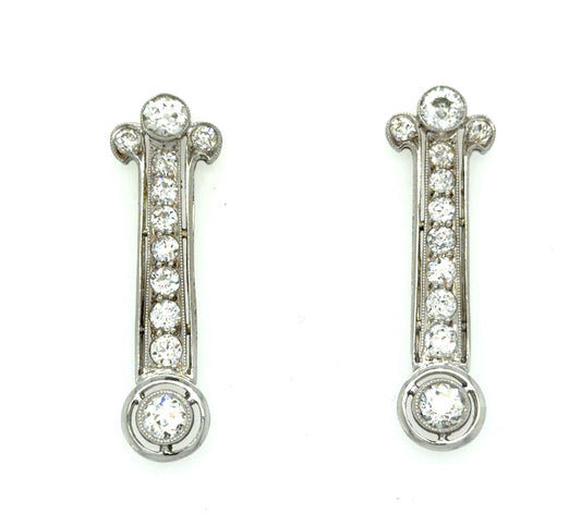 Art Deco 1ct (4 Center Diamonds) 1.90ct SD PT Earrings (Antique 1920s)
