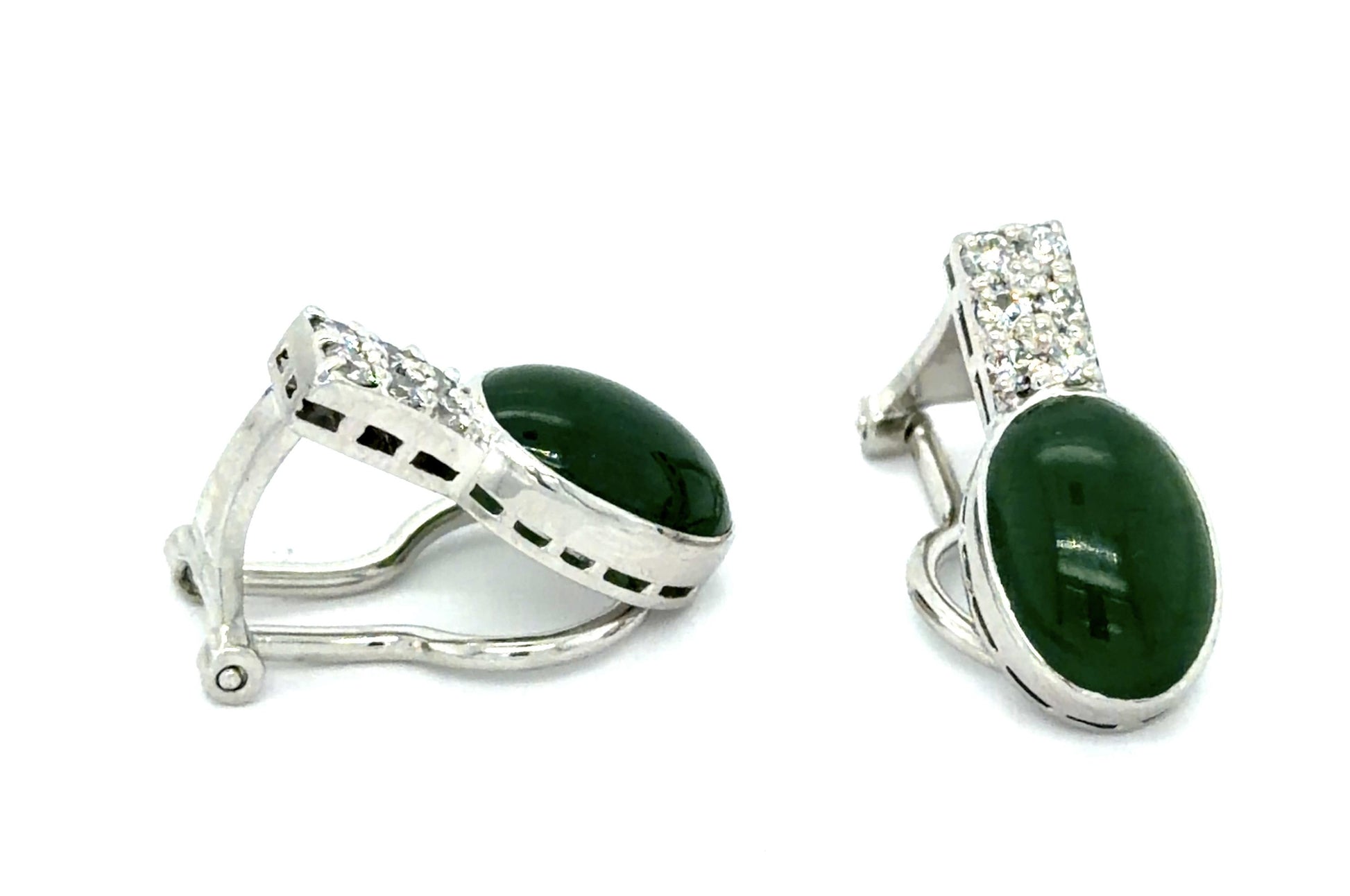 4ct Jade .24ct Diamond 14KW+PT Earrings