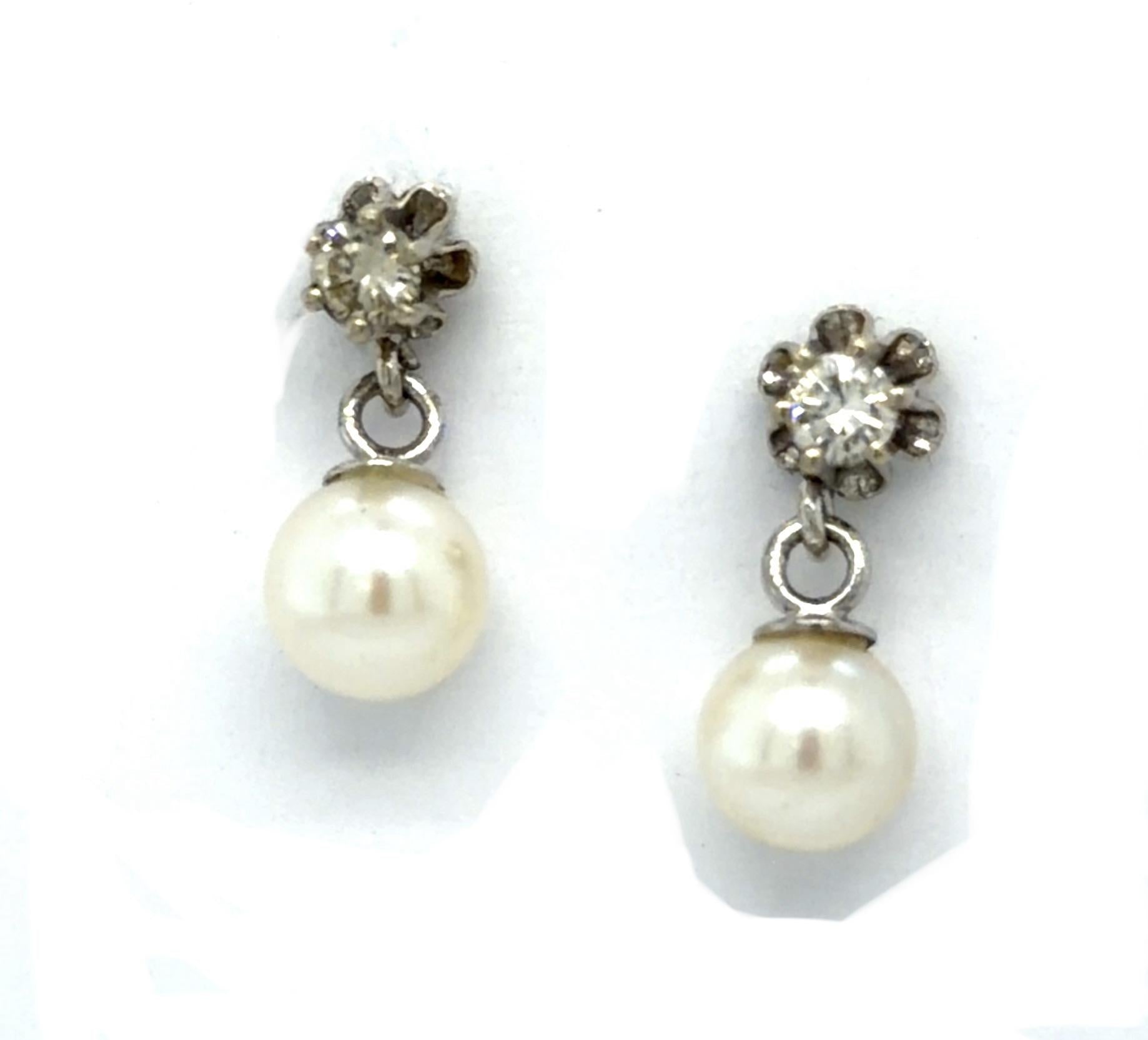 5.90mm Pearl .20ct Diamond 14KY Earrings