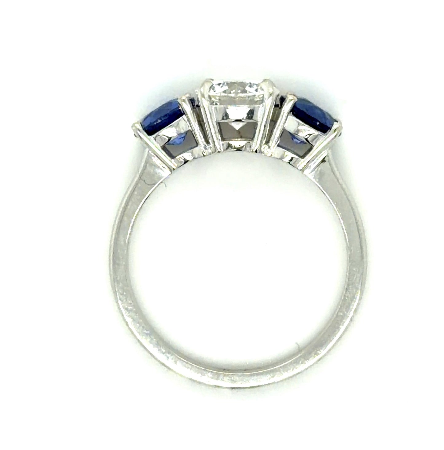1.02ct D VVS2 Round Diamond 1.52ct Sapphire PT Three Stone Ring GIA 2235200833
